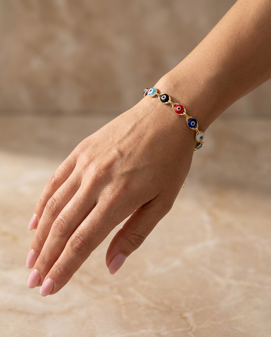 Pulsera de Ojo Turco Bañado en Oro 18k (2x1)