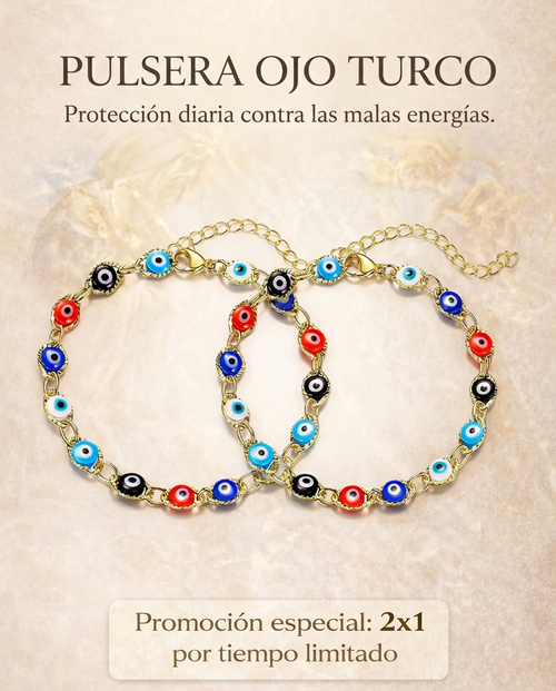 Pulsera de Ojo Turco Bañado en Oro 18k (2x1)